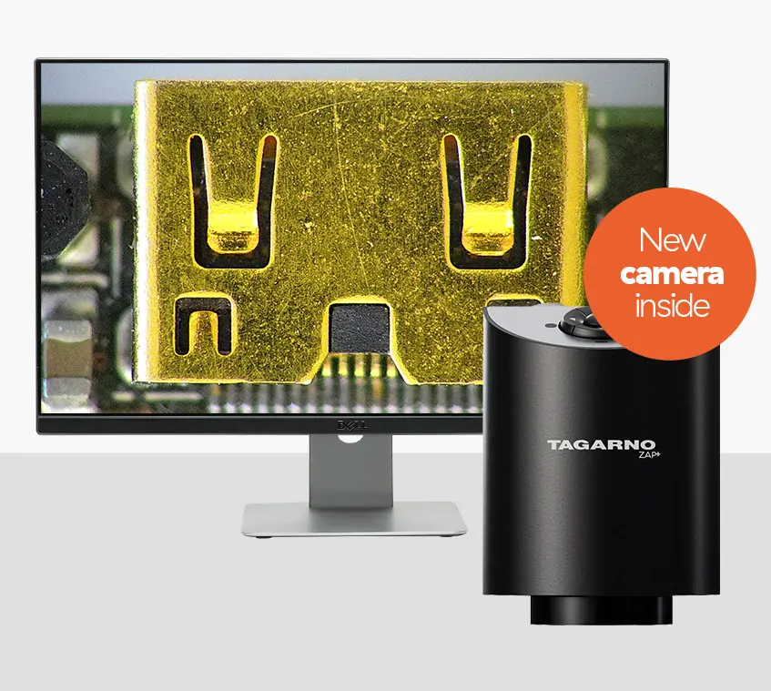 ZAP+ head in front of monitor with magnified PCB