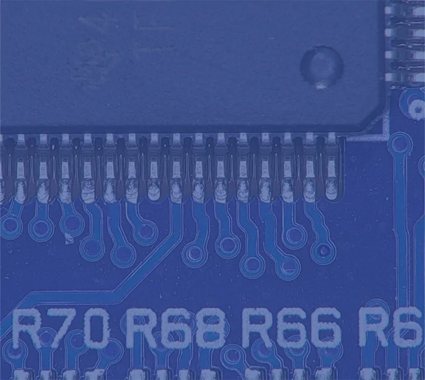 Magnified PCB with a digital microscope