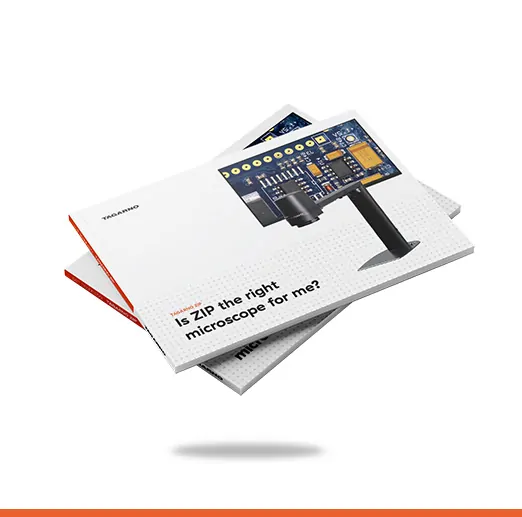 Hovering product brochure on a white background with a shadow below it and an orange border at the bottom